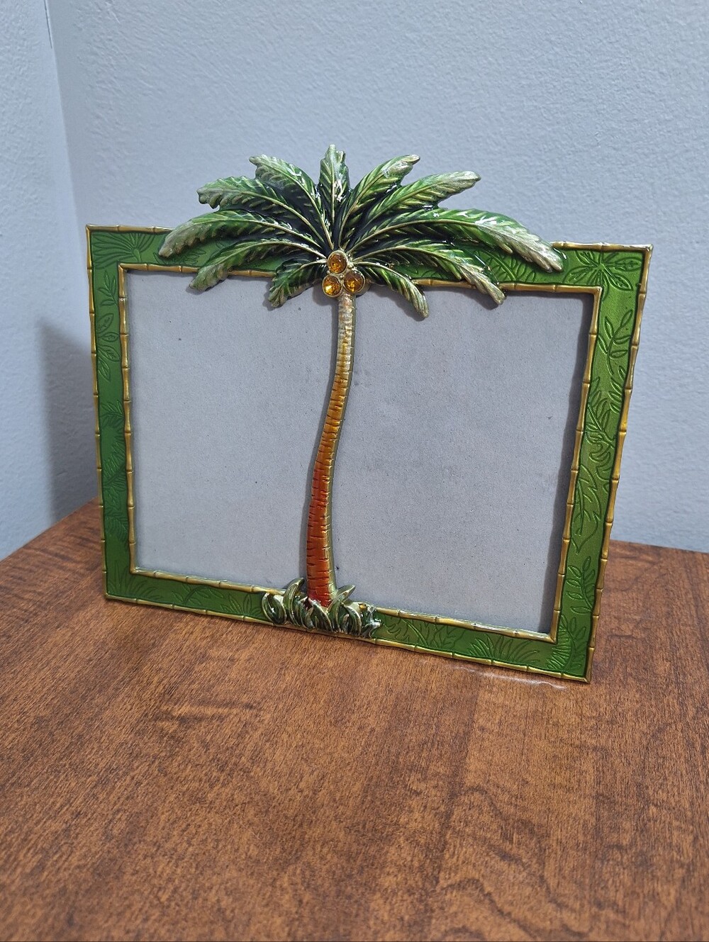 Enamel & Rhinestone Tropical Palm Tree Standing Photo Frame 4.5 X 6.5 In Picture